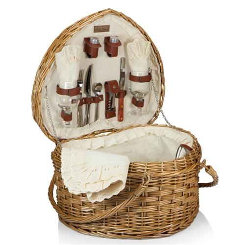 The Lauren Modern Classic Brown Willow Cream Heart Picnic Basket | Kathy Kuo Home