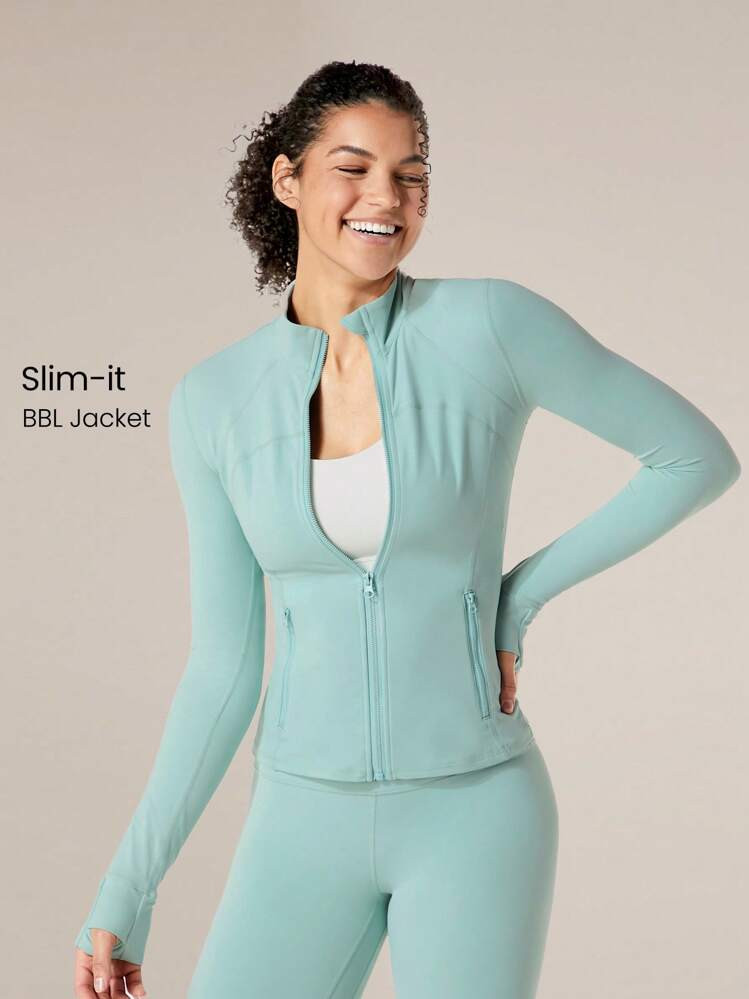 GLOWMODE FeatherFit™ Slim-It Streamline Performance Secure Pockets Zip Up Long Sleeve Jacket Lo... | SHEIN