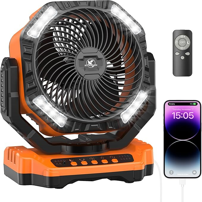 40000mAh Battery Powered Fan, Rechargeable Oscillating Floor Fan with Remote, 136H Cooling Campin... | Amazon (US)