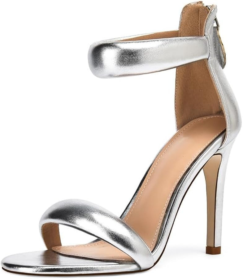 GOSERCE Women's Ankle Strap Stiletto Heels Sandals With Rhinestone Back Zipper Round Open Toe Hig... | Amazon (US)