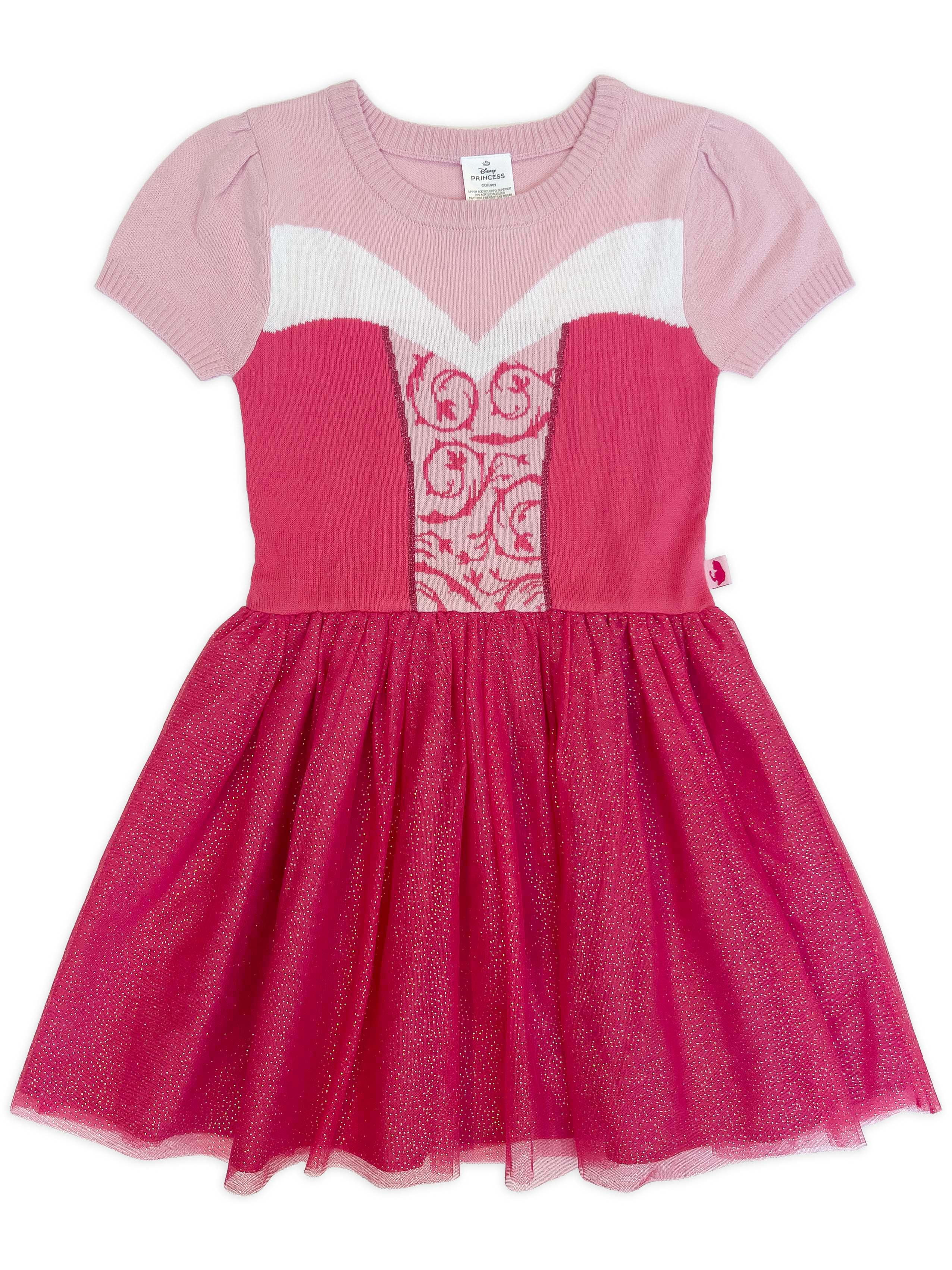 Girls Disney Princess Sleeping Beauty Aurora Cosplay Short Sleeve Sweater Dress, Sizes 4-12 | Walmart (US)