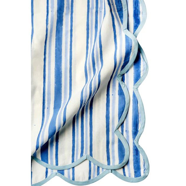 Coastal Stripe Scallop Tablecloth | Cailini Coastal