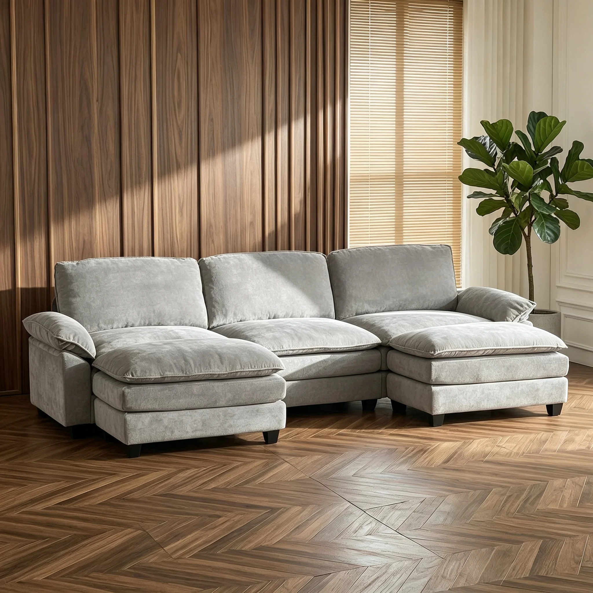 120'' W Double Layer U-shaped Cushion Cloud Comfy Couch | Wayfair North America