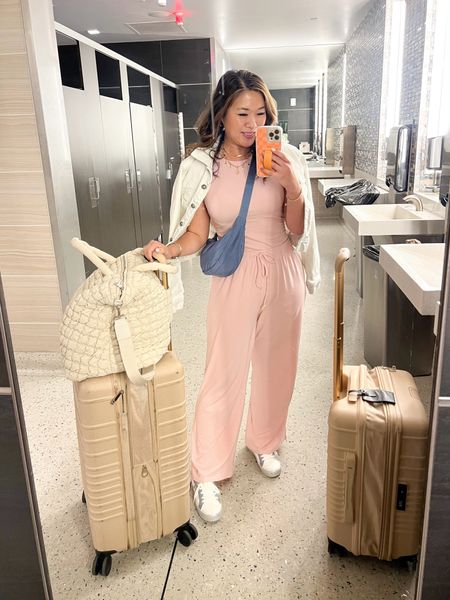 Travel Outfit
Skims Look for Less Amazon Set: Medium
Denim Jacket: Medium
Star Sneakers
Amazon Fashion // Walmart Fashion // Beis Luggage // Target Bag