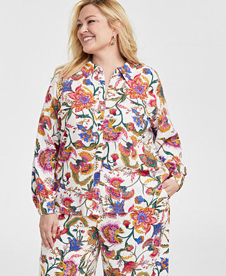 JM Collection Plus Size Printed Button-Front Shirt, Exclusively at Macy's - Macy's | Macy's