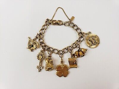 Vintage Monet 7" Gold Tone Charm Bracelet Double Link (7) Charms  Dog Bells Luck  | eBay | eBay US