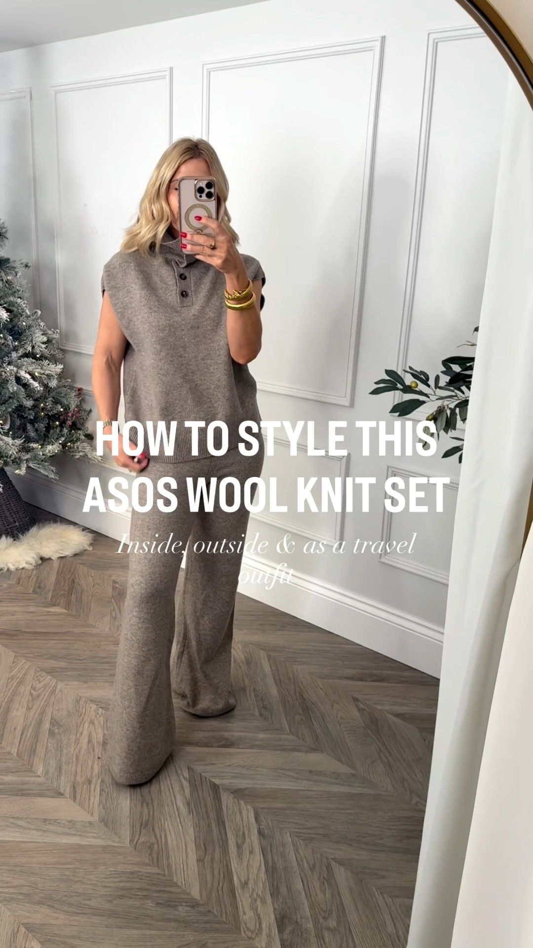 In this reel, we’re showing how you can style this ASOS knit set either on its own or styled up with layering pieces.   Personally, I get so hot round other people’s houses when visiting friends and family over the Christmas period that I prefer not to wear the long sleeve top but if you feel the cold or don’t like your arms on show, this is how to style it.   We show it worn on its own, layered with a simple long sleeve base underneath, then finished with shoes and a coat to elevate the look.

#LTKuk #LTKstyletip #LTKwinter