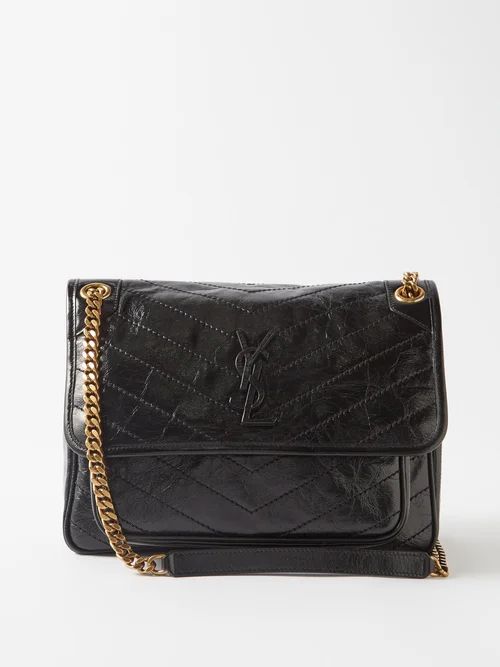 Saint Laurent - Niki Medium Crinkled-leather Shoulder Bag - Womens - Black | Matches (US)