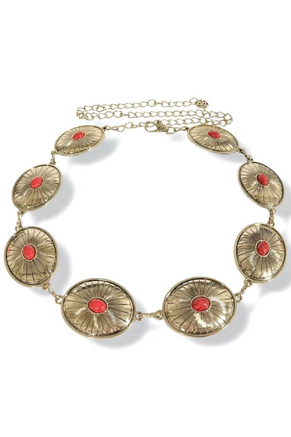 Without You Gold and Red Concho Chain Belt | The Willow Tree
