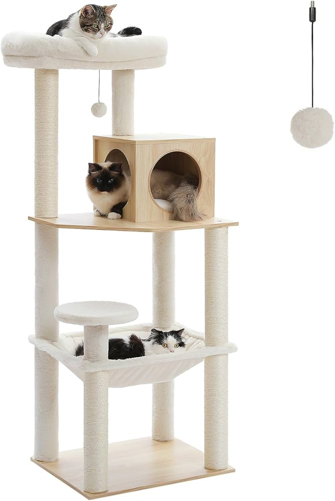 PETEPELA Tall Cat Tree [56.3''=143CM] for Large Cats, Wood Modern Cat Tower with Sisal Covered Sc... | Amazon (CA)