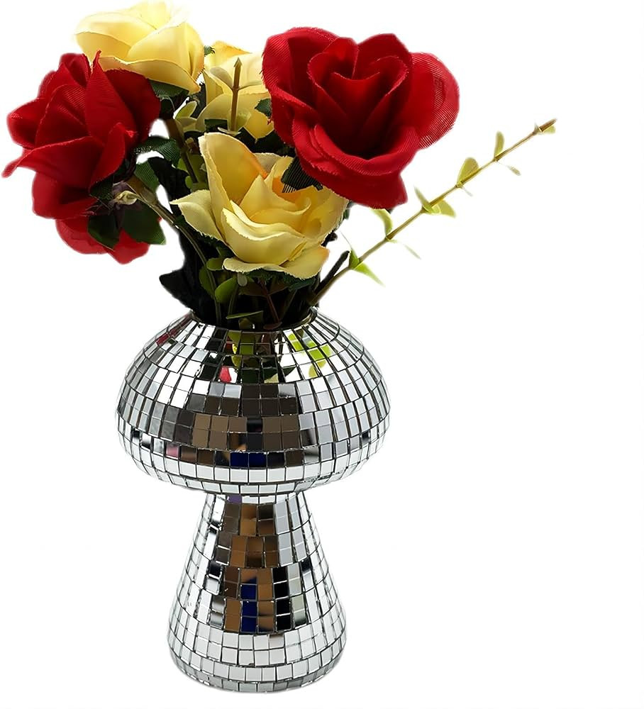 Elegantly Shinny Handcrafted Disco Mushroom Decrative Flower Vase Glass Disco Flower Pot for Home... | Amazon (US)