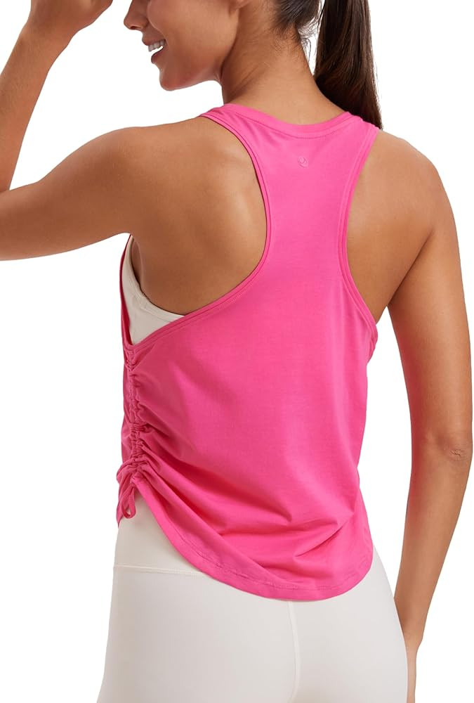 CRZ YOGA Pima Cotton Ruched Side Tank Tops for Women - Workout Athletic Casual Racerback Crewneck... | Amazon (US)
