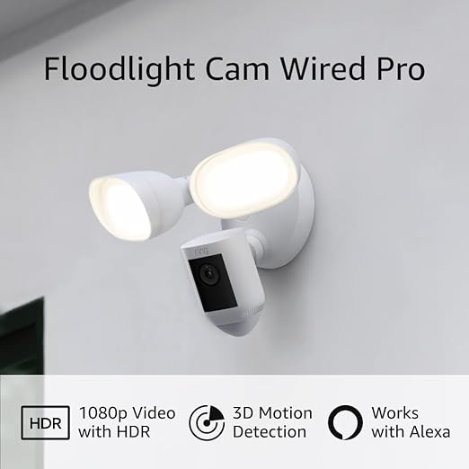 Ring Floodlight Cam Wired Pro with Bird’s Eye View and 3D Motion Detection, White | Amazon (US)