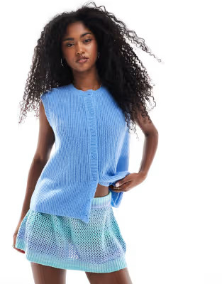 Cotton On lounge knit button up vest in adrift blue | ASOS (Global)