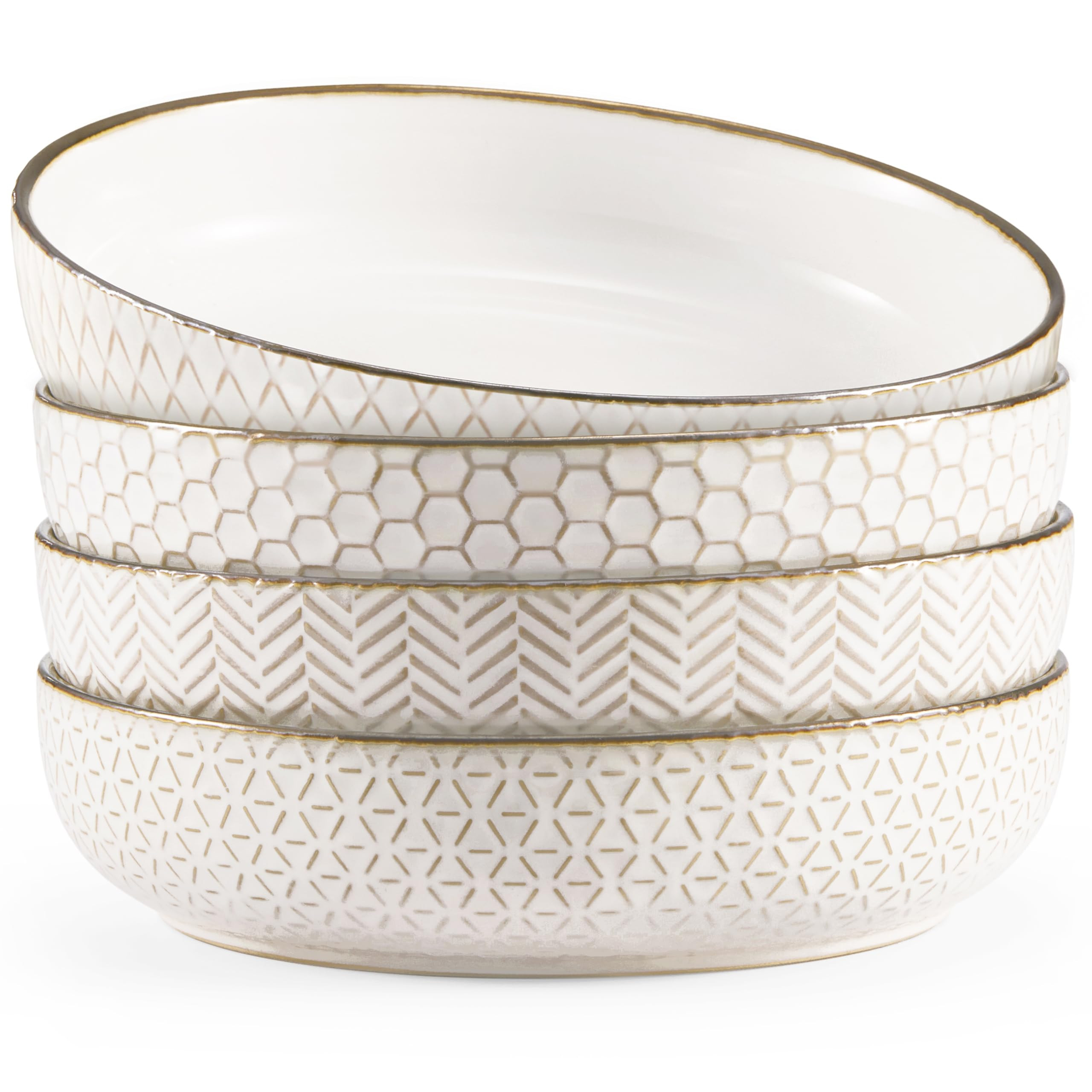 KooK Pasta Bowls, Ceramic, Embossed Serving Bowls For Stews and Salads, Large Capacity, Microwave... | Amazon (US)