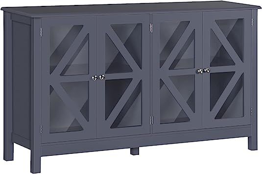 HOMCOM Kitchen Sideboard, Tempered Glass Door Buffet Cabinet with Adjustable Storage Shelf for Li... | Amazon (US)