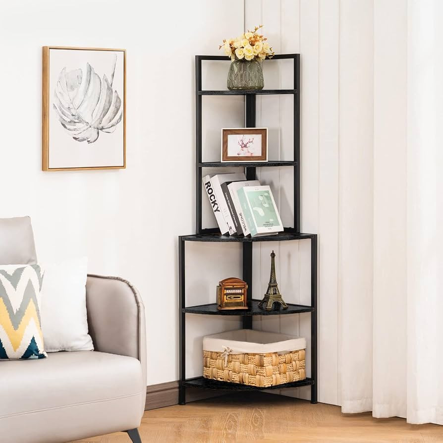 Apicizon 5 Tier Corner Shelf, Industrial Corner Bookshelf with Metal Frame, Rustic Corner Storage... | Amazon (US)
