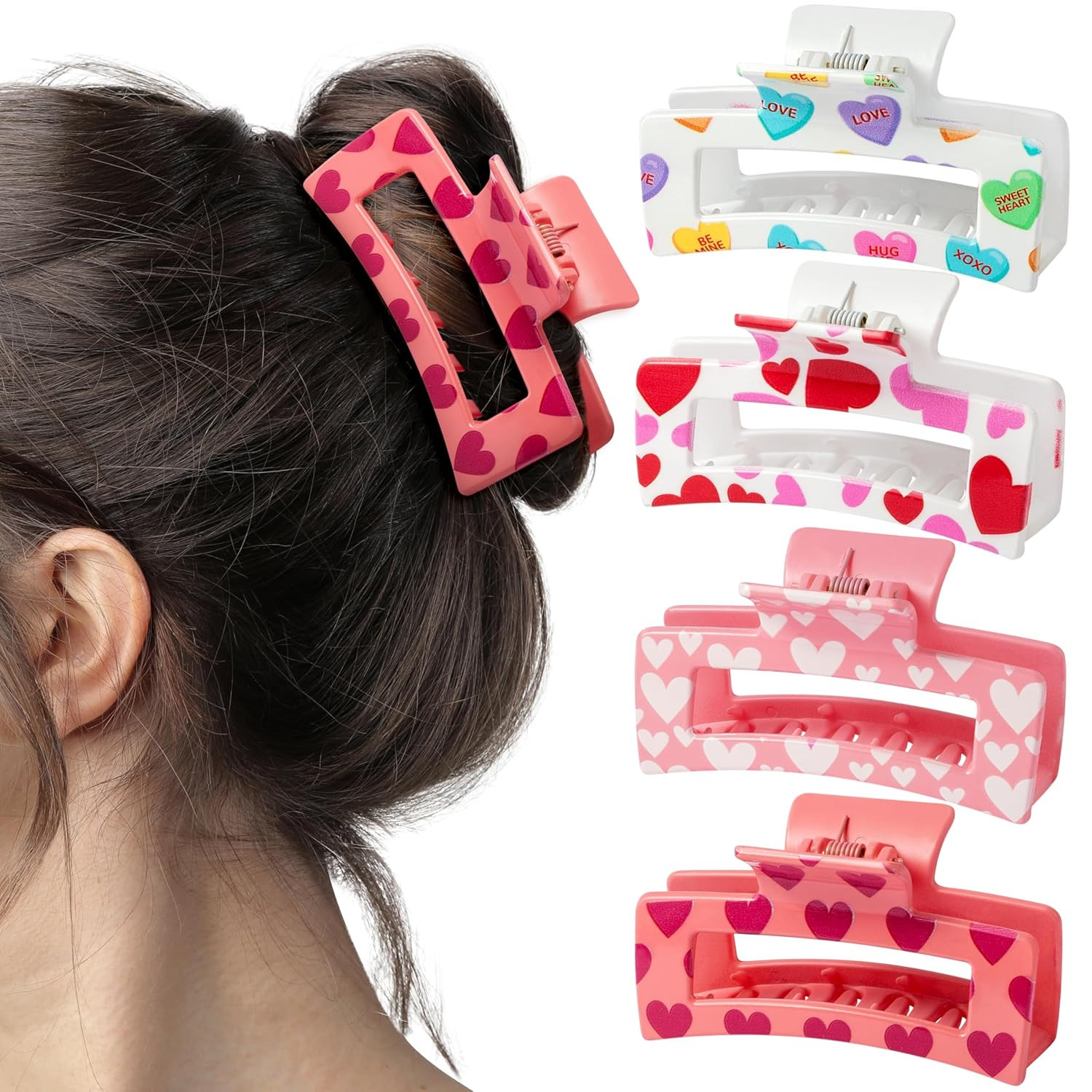 PANTIDE 4Pcs Valentine's Day Heart Hair Claw Clips for Women Girls - Conversation Love Heart Rect... | Amazon (US)