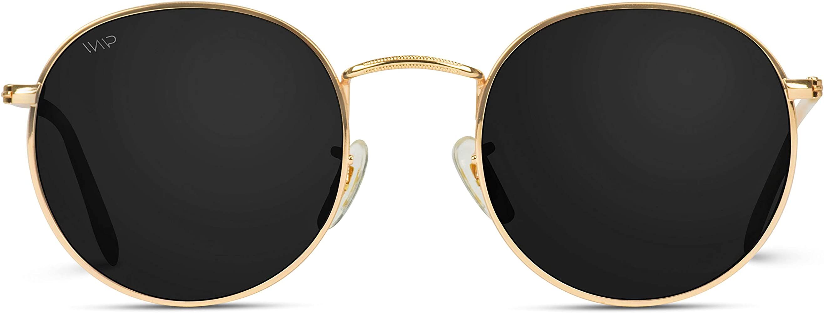 Amazon.com: WearMe Pro - Reflective Lens Round Trendy Sunglasses ( Gold Frame / Black Lens, 51): ... | Amazon (US)