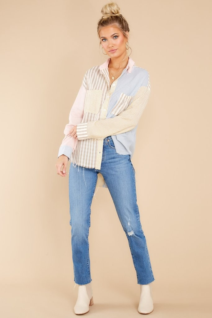 Happy For You White Multi Stripe Top | Red Dress 