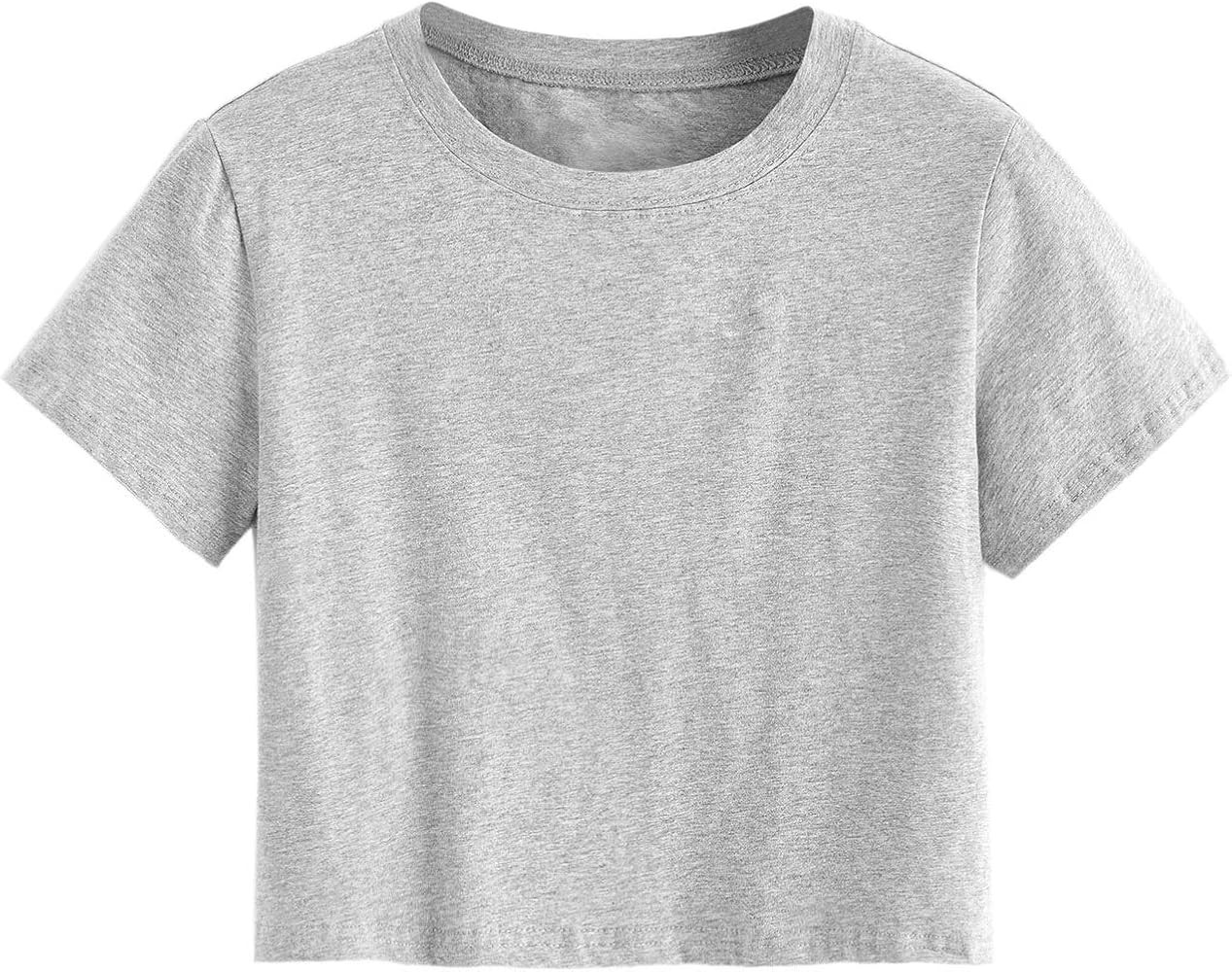 SweatyRocks Women's Casual Short Sleeve Crew Neck Basic Crop Top T Shirts | Amazon (US)