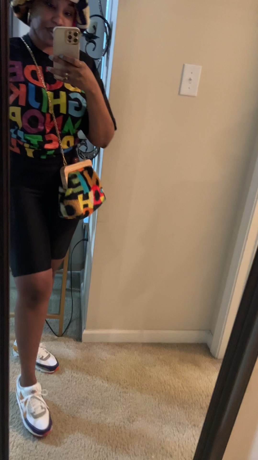 Saturday’s Run Errands Outfit ❤️💙💚 I’ve worn the bucket hat & crossbody bag  before & decided to wear the alphabet 
T-shirt today😉✨☀️🩵🧡🖤💜

#LTKVideo #LTKFindsUnder50 #LTKStyleTip