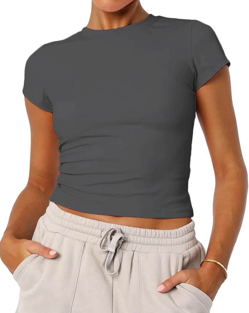 Women's Basic Summer Short Sleeve Crewneck T-Shirts Y2K Cute Going Out Tops Baby Tee | Amazon (US)