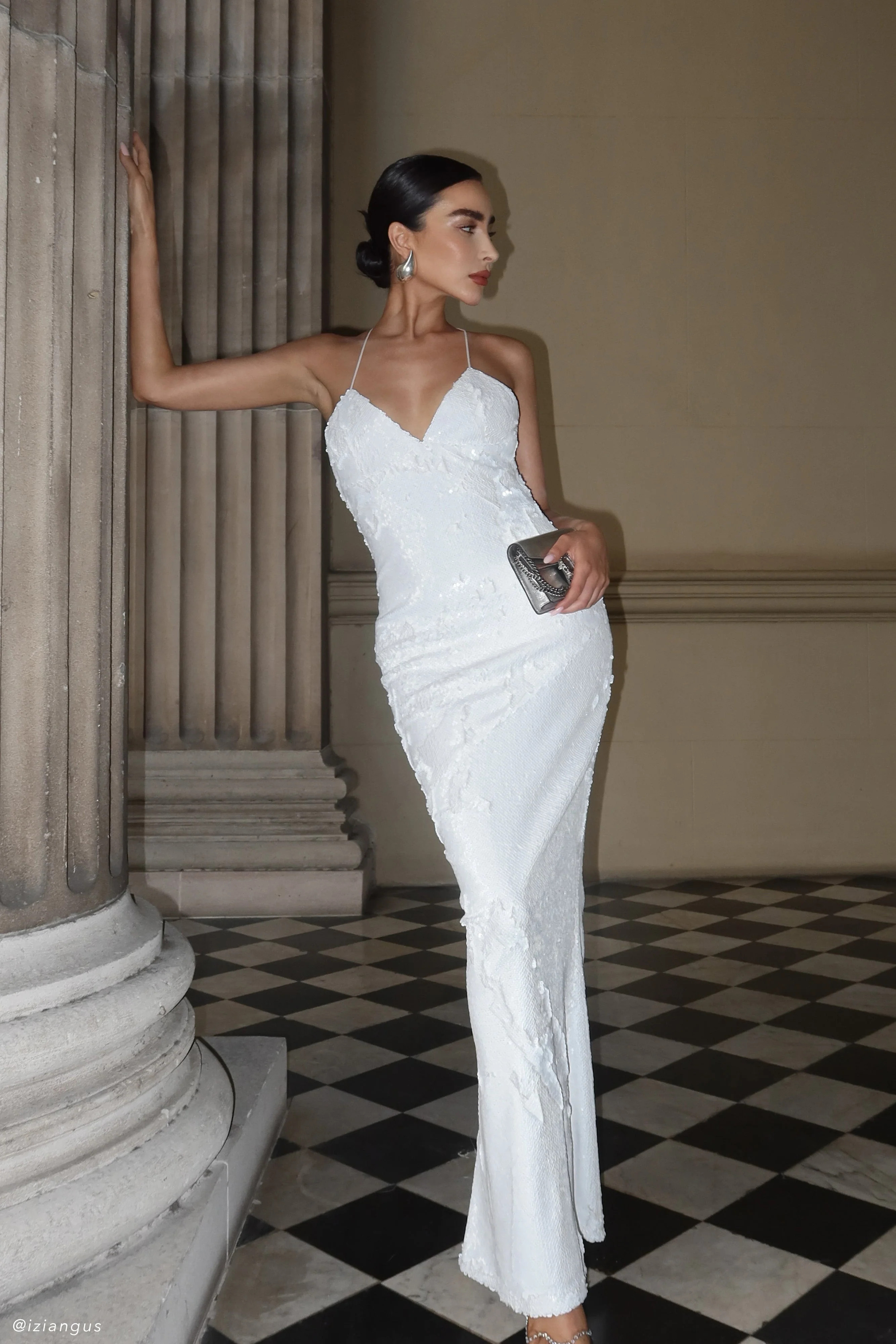 Gracie Sequin Maxi Dress - White | MESHKI US