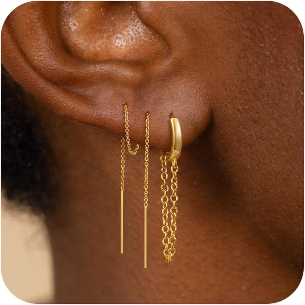 CHESKY Chain Earrings for Women, Dainty 14K Gold Plated Prom Threader Earrings Non Tarnish Hypoal... | Amazon (US)
