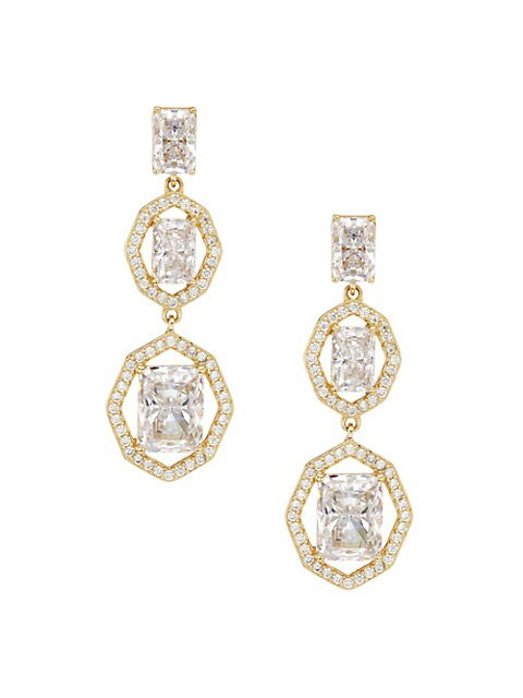 Complement 18K Goldplated Framed Emerald-Cut Cubic Zirconia Linear Drop Earrings | Saks Fifth Avenue