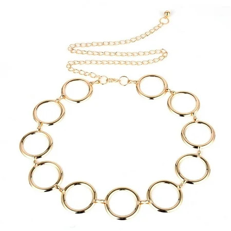 XZNGL Gold Chain Belts for Women Vintage Gold Flower Circle Waistband Metal Waist Chain Belt Wide Wo | Walmart (US)