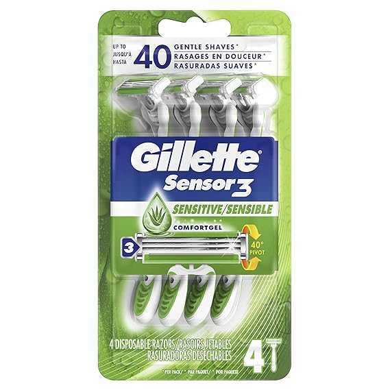 Gillette Sensor3 Sensitive Men's Disposable Razor, 4 Razors | Amazon (US)