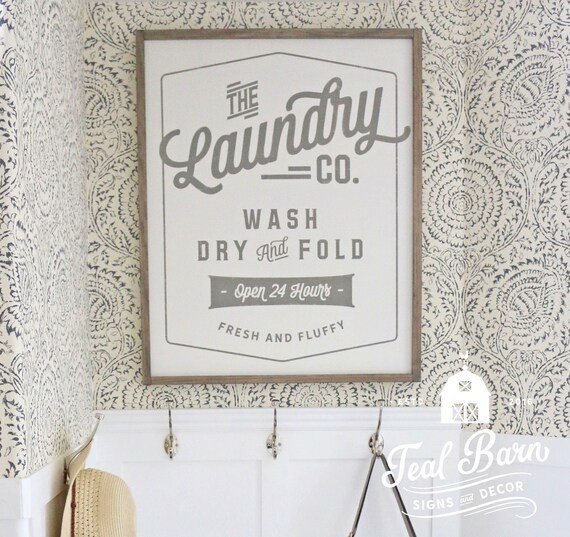 The Laundry Co Wash Dry and Fold Framed Wood Sign -- Farmhouse Style Decor | Etsy (US)