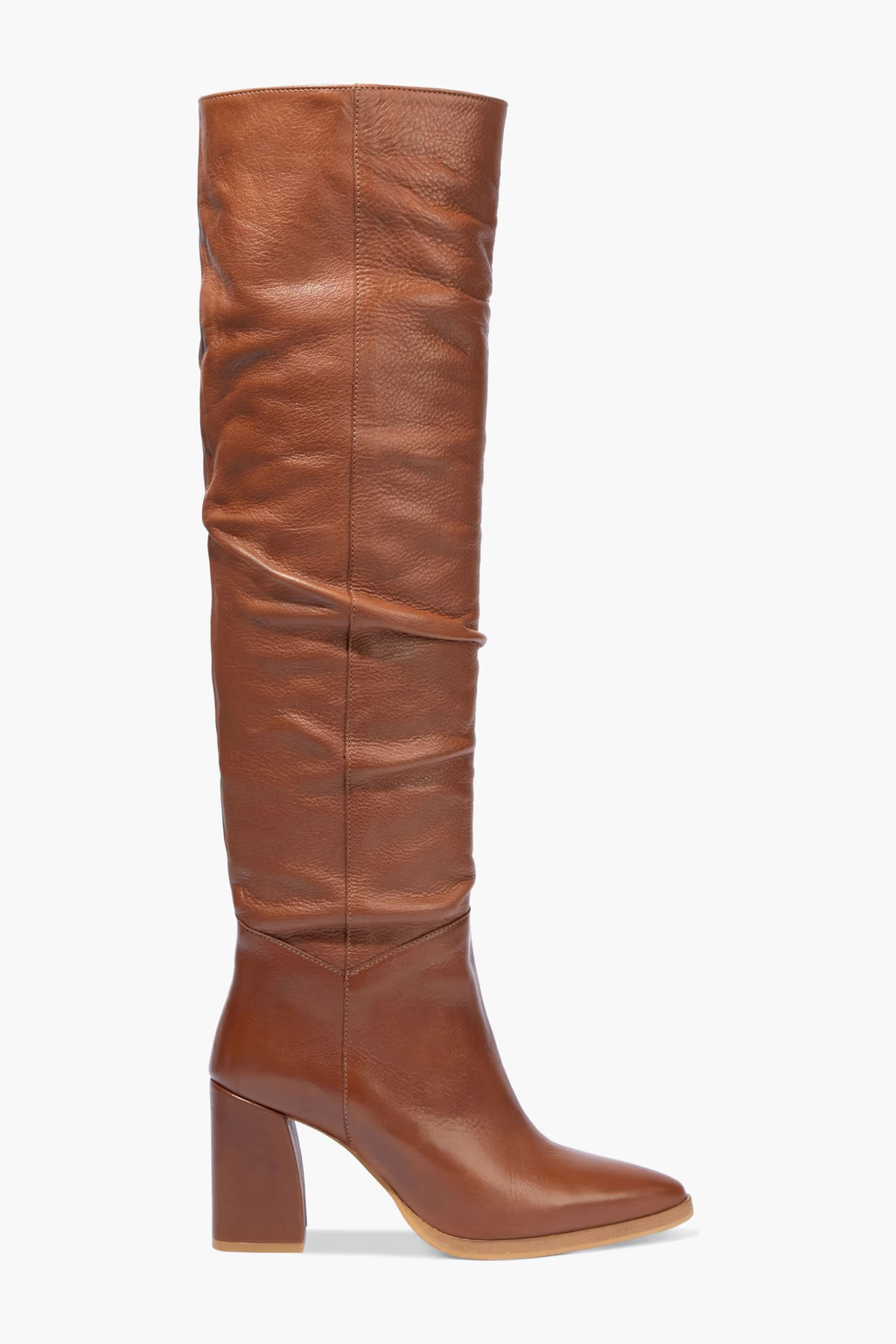 Tan Clarisse ruched pebbled-leather knee boots | Sale up to 70% off | THE OUTNET | IRIS & INK | T... | The Outnet (US and CA)