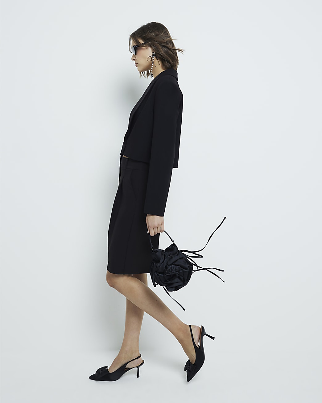 Black Pleated Bermuda Shorts | River Island UK & IE