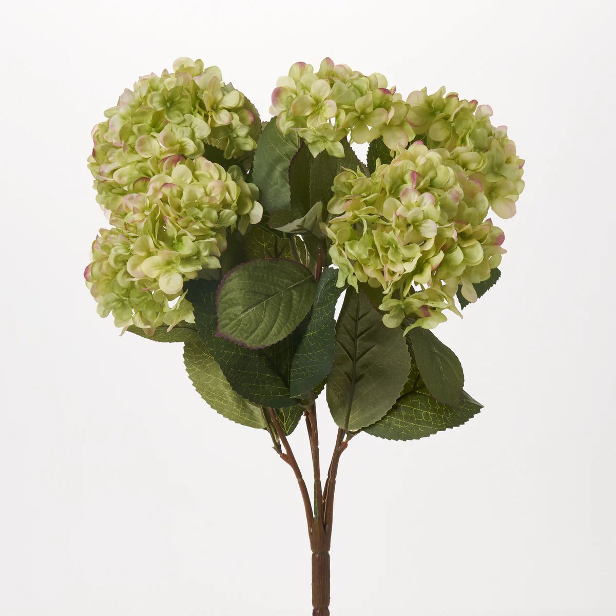 Light Green Cream Silk Hydrangea Blooms Faux Bush Stem Bouquet - 19" | Darby Creek Trading