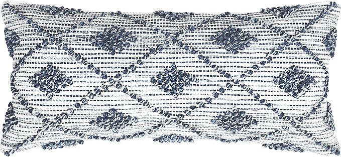 Diamond Loops Throw Pillow Cover Blue and White 14x28 Inch Handwoven, Luxurious and Fashionable 1... | Amazon (US)
