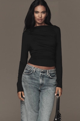 By Anthropologie Long-Sleeve Asymmetric Ruched Top | Anthropologie (US)