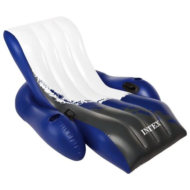 Intex Inflatable Floating Lounge Pool Recliner Chair with Cup Holders, Blue/Black/White, Adult Ag... | Walmart (US)
