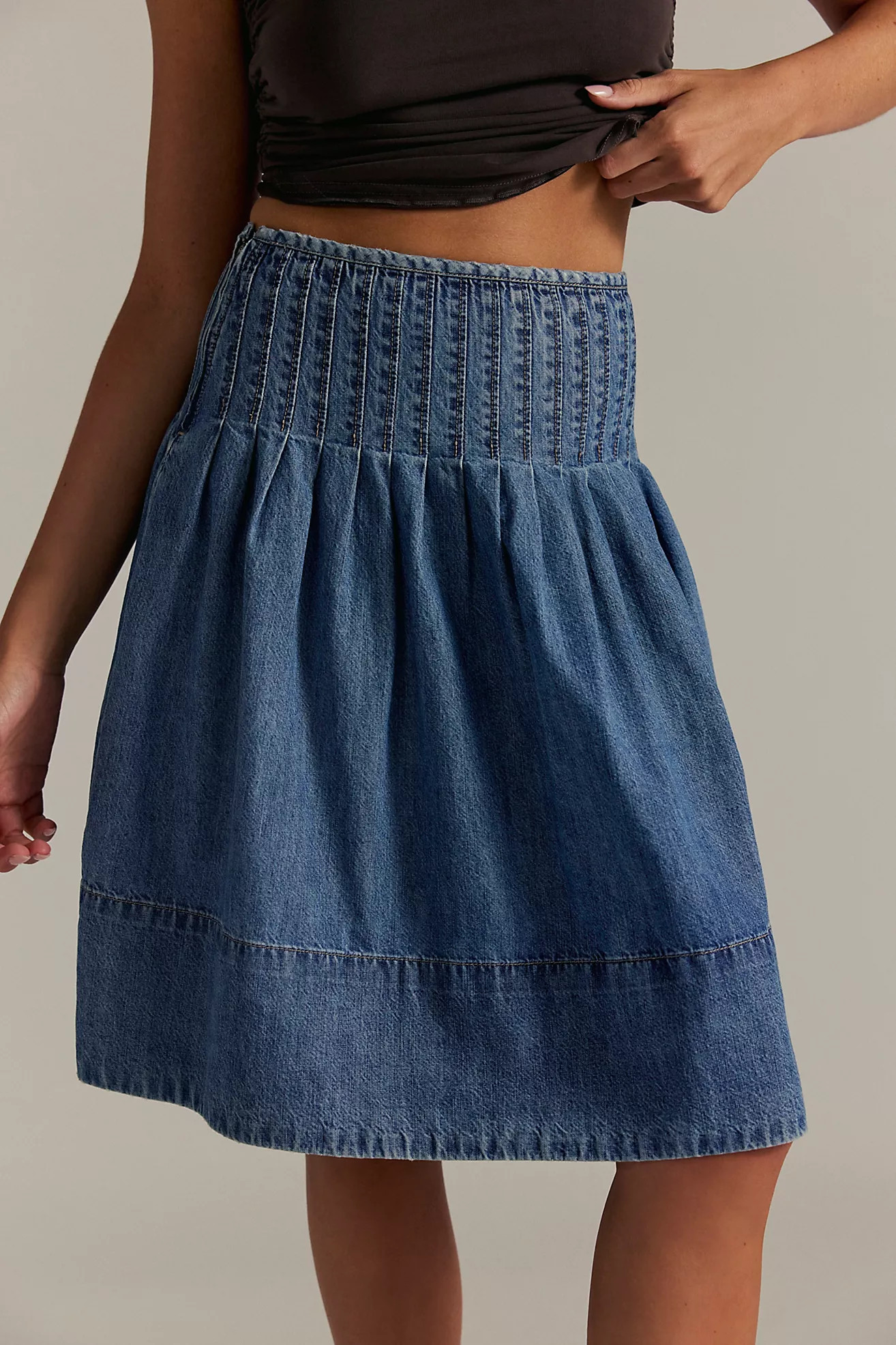 We The Free Peyton Pintuck Denim Midi Skirt | Free People (Global - UK&FR Excluded)
