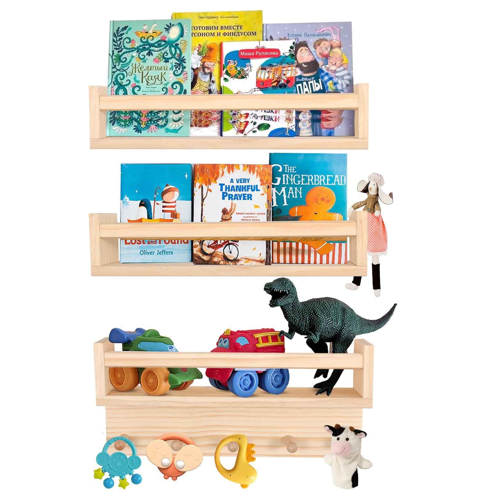 Nursery Book Shelves Set of 3,Nursery Shelves for Bookshelf Wall,Wall Bookshelves for Kids，Bath... | Amazon (US)