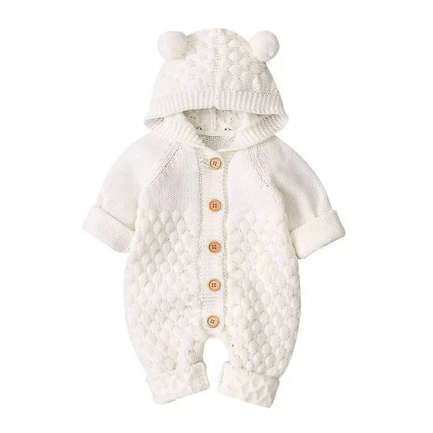 Fullvigor Newborn Baby Fall Winter Hoodie Romper Knitted Cardigans Jacket Outwear with Ears | Walmart (US)