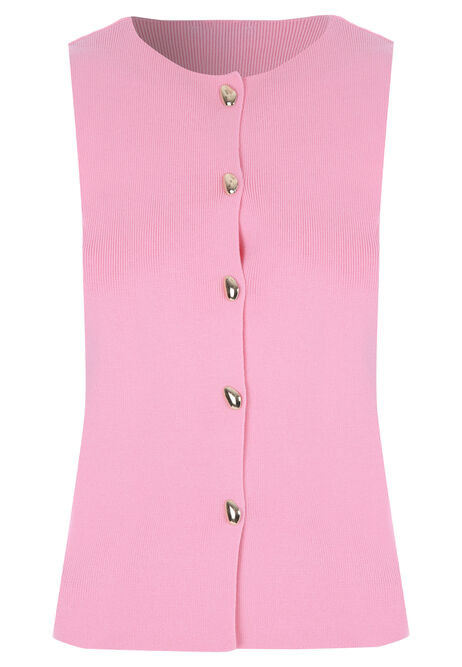 Womens Pink & Gold Button Knitted Waistcoat | Peacocks