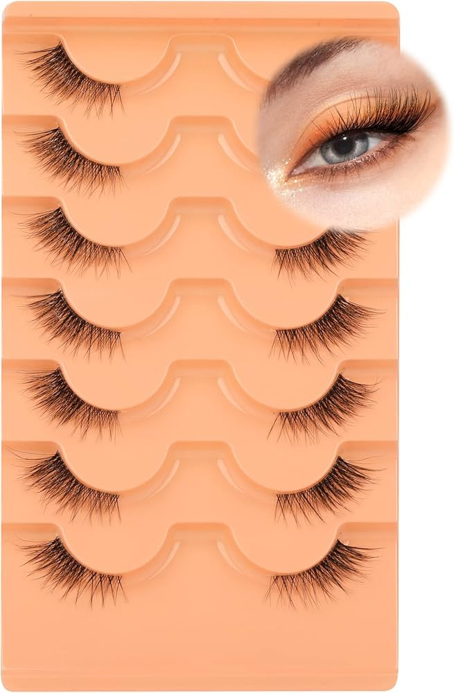 Half Lashes Natural Look Wispy False Eyelashes Mink 3/4 Corner Lashes Clear Band Fake Eyelashes 7... | Amazon (US)