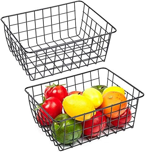 LeleCAT Wire Baskets with Handles Wire Storage Organizer Bin Baskets, Pantry, Closets, Bedrooms -... | Amazon (US)