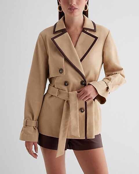 Belted Tipped Short Trench Jacket | Express