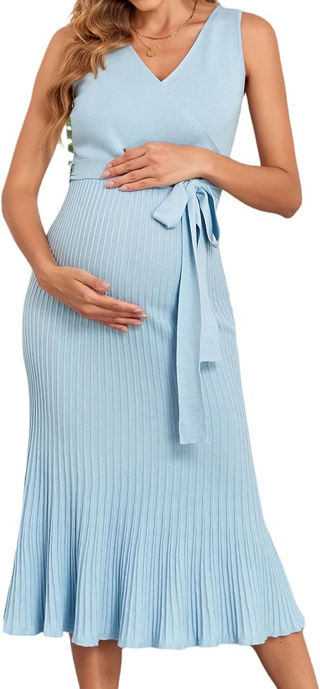 V FOR CITY Spring Summer Maternity Dress Knit Midi Pregancy Dresses 2025 Casual Nursing Clothes S... | Amazon (US)