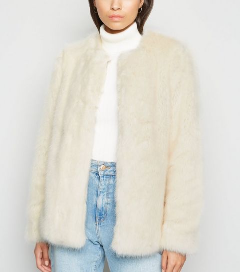 Cream Collarless Faux Fur Coat  | New Look | New Look (UK)