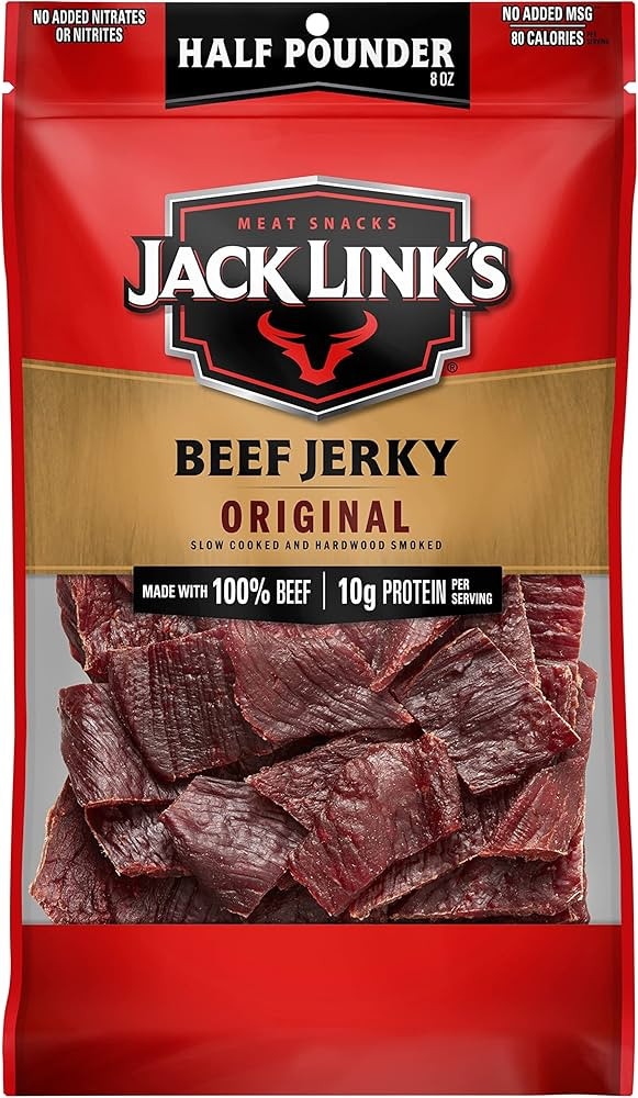 Jack Link's Beef Jerky, Original, 1/2 Pounder Bag - Flavorful Meat Snack, 10g of Protein and 80 C... | Amazon (US)