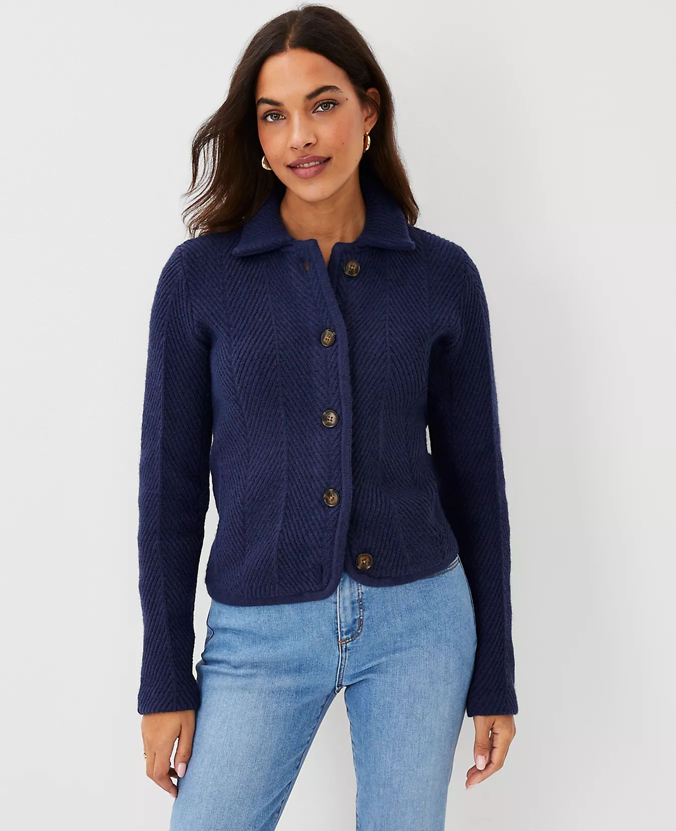 Herringbone Stitch Sweater Jacket | Ann Taylor (US)